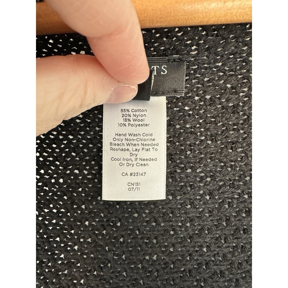 Talbots Cardigan Sweater Womens Petite Medium Black Wool Cotton Blend Open Front - Picture 5 of 7